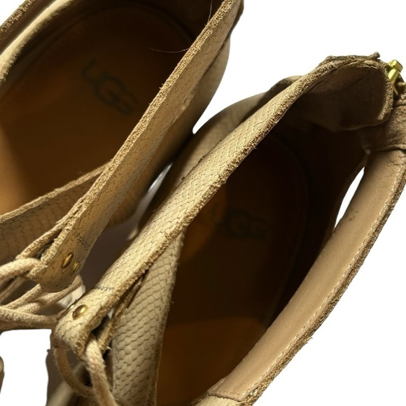 UGG Yasmin Horchata Snake Embossed Leather Tie/Tassel Wedges/Sandals-Women’s 10 - Picture 8 of 13